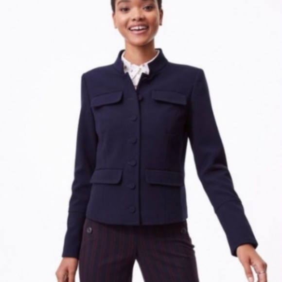 Last Chance: LOFT Navy Military Style Button up Jacket size 0 - Picture 5 of 5